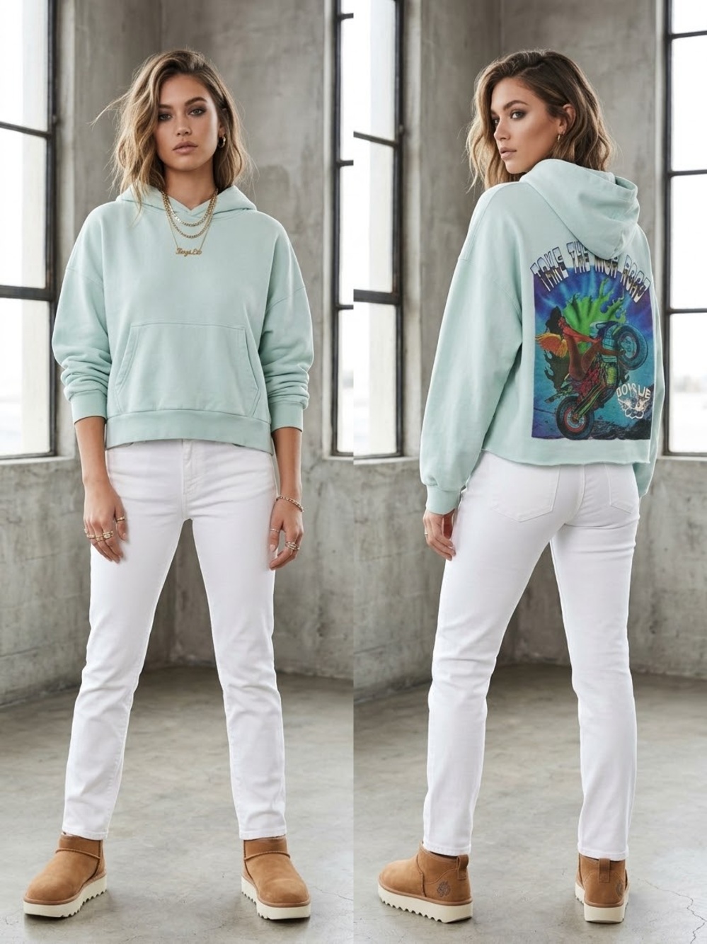 Boys Lie Mint Hoodie with Multicolor Back Graphic